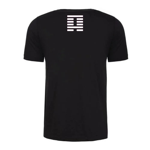 Back view of a black Gutter Brudderz T-shirt featuring the Meng logo.