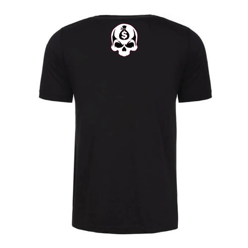 Back view of a black Gutter Brudderz T-shirt featuring the Sturdy logo.